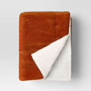 Solid Plush Throw with Faux Shearling Reverse Rust/Orange - Threshold 50" X 60"